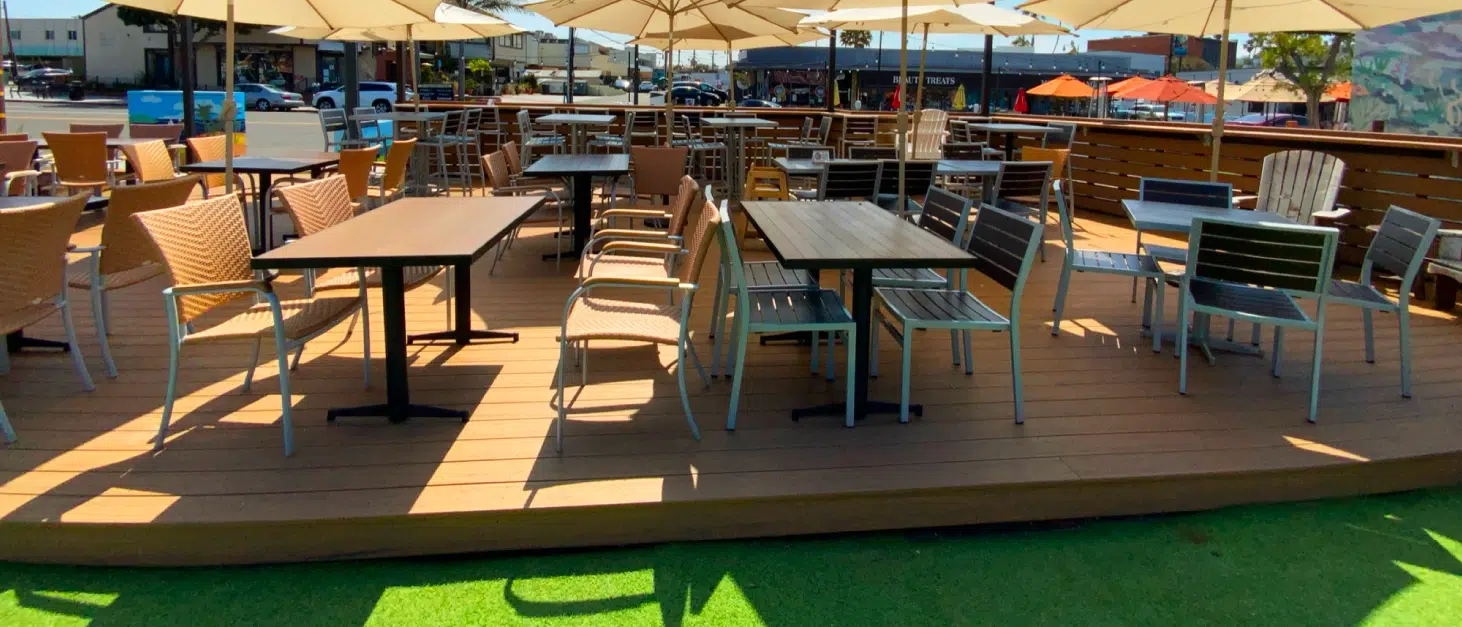 Hardscapes design and installation rooftop restaurant deck