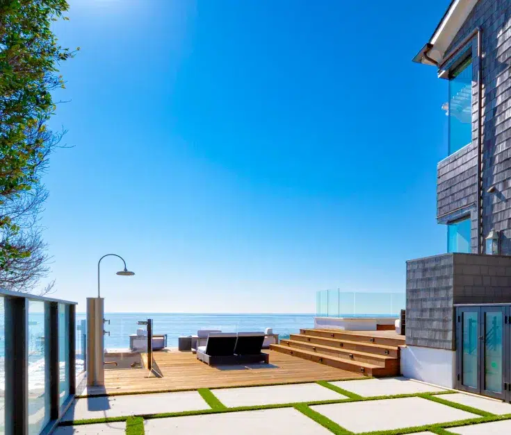 Hardwood deck project in Los Angeles on a beachfront patio