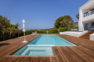 Poolside deck with modern deck design