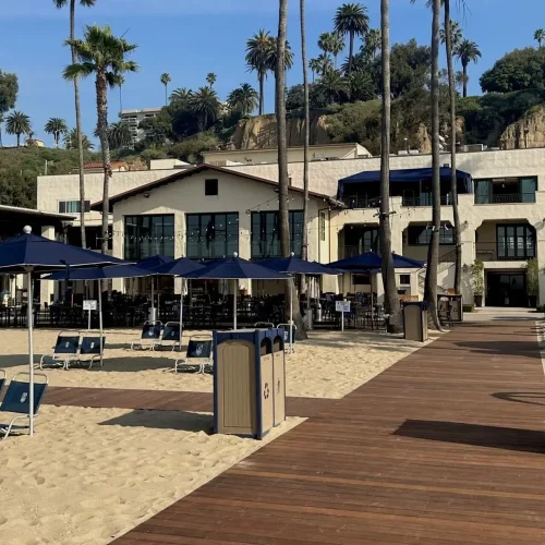 Ipe deck leading to Jonathan Club entrance in Malibu, California.